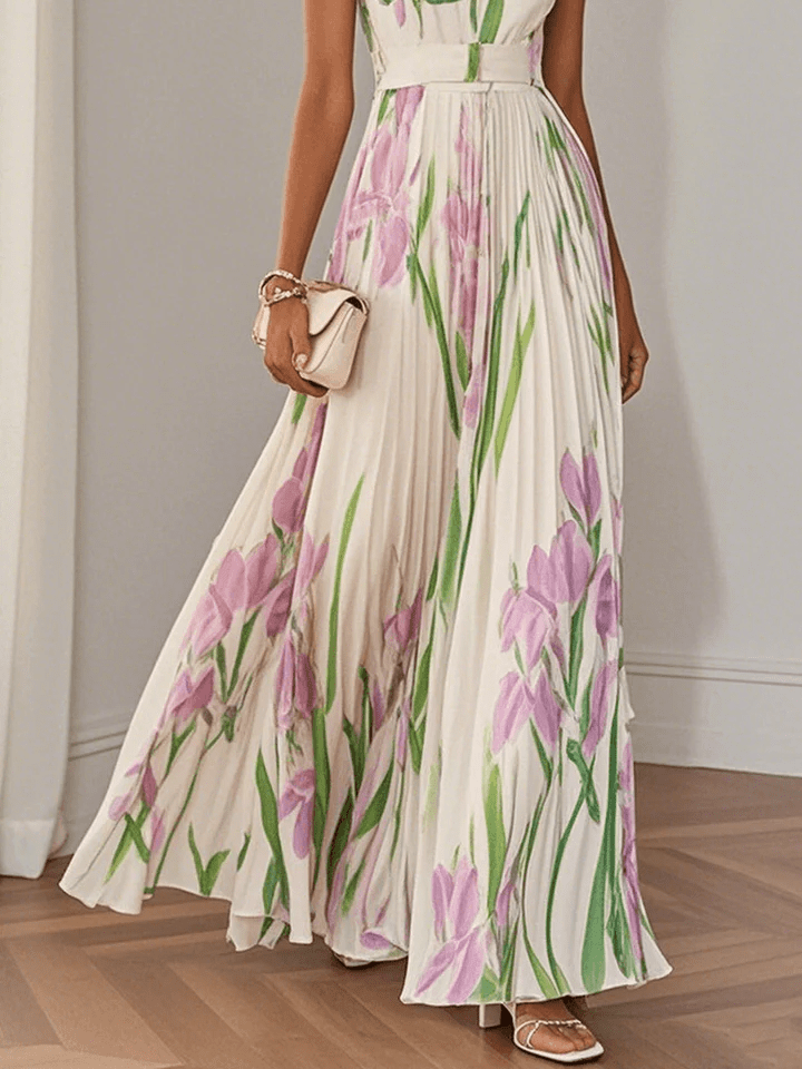 Damen Maxi Hochzeitsgast Kleid mit Blumenmuster ärmellos für den Sommer (2)