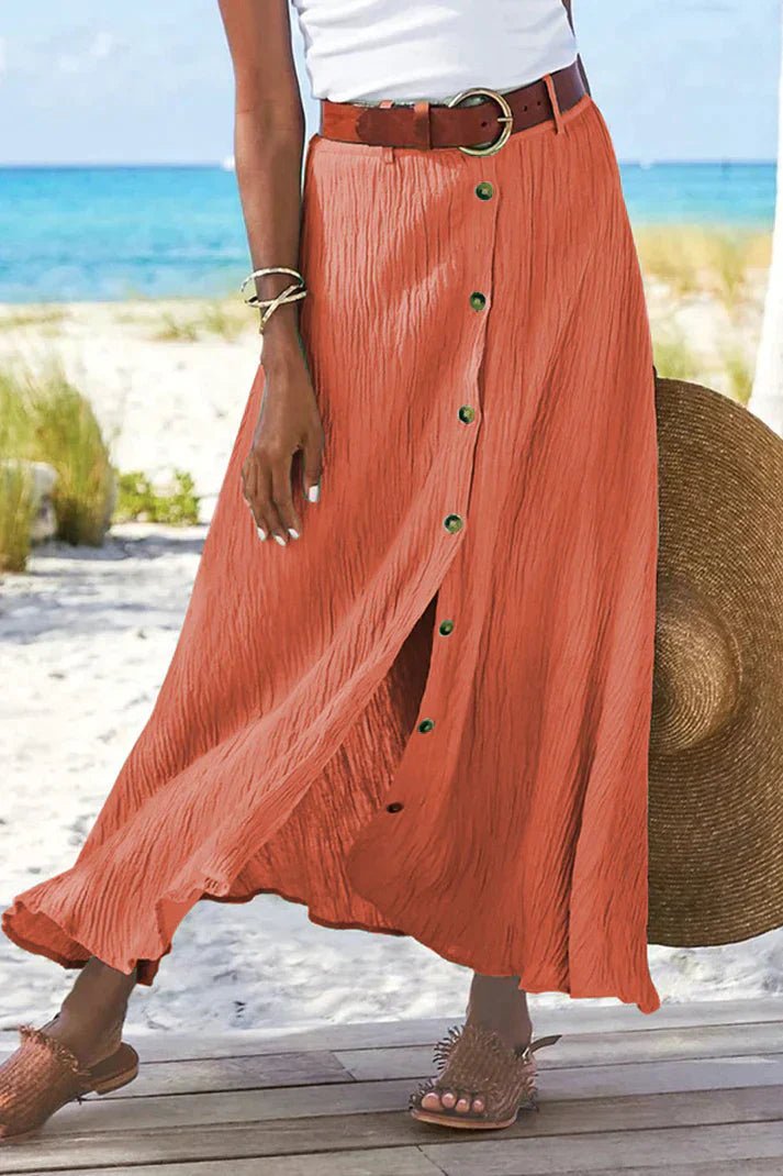 Damen Maxi Leinenrock für den Sommer in Mandarin Red