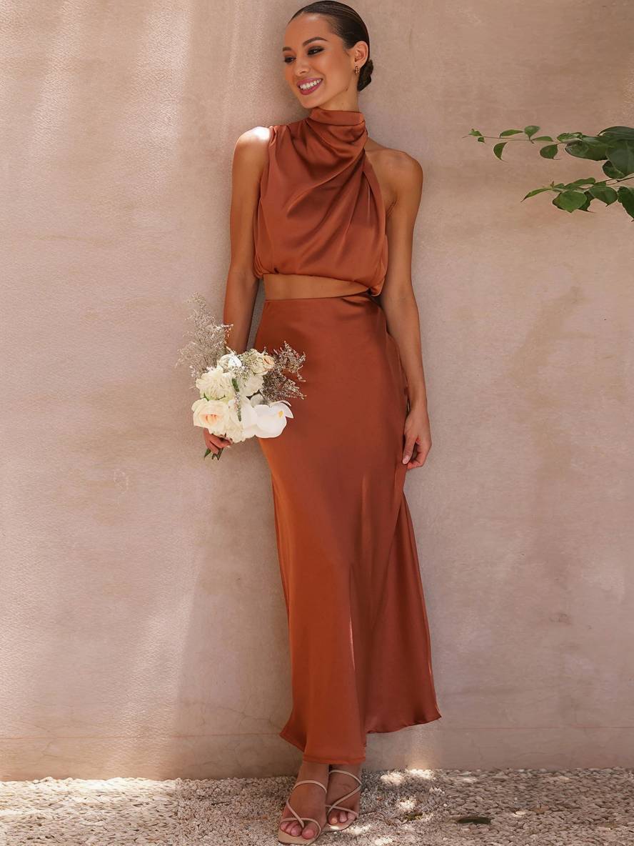 Damen Maxi Zweiteiler für Hochzeitsgäste im Sommer in Orange