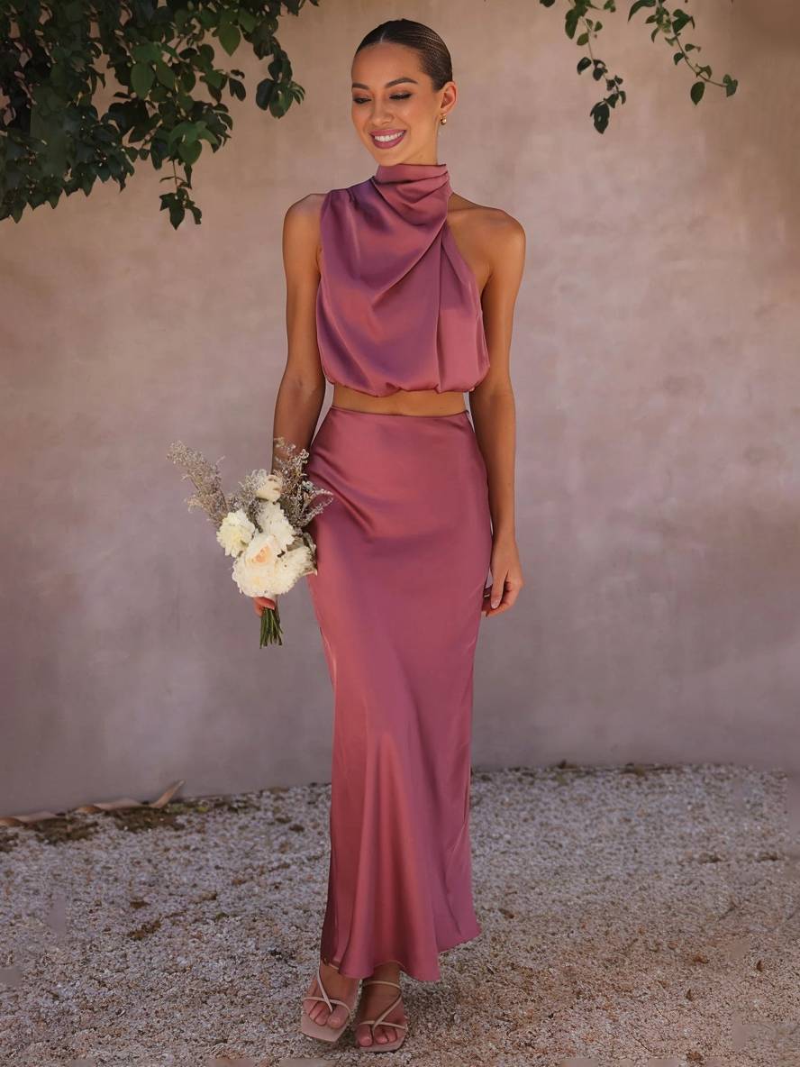 Damen Maxi Zweiteiler für Hochzeitsgäste im Sommer in Himbeere