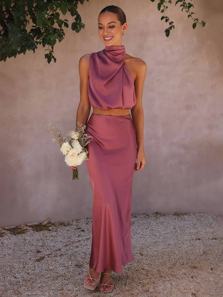 Damen Maxi Zweiteiler für Hochzeitsgäste im Sommer in Himbeere
