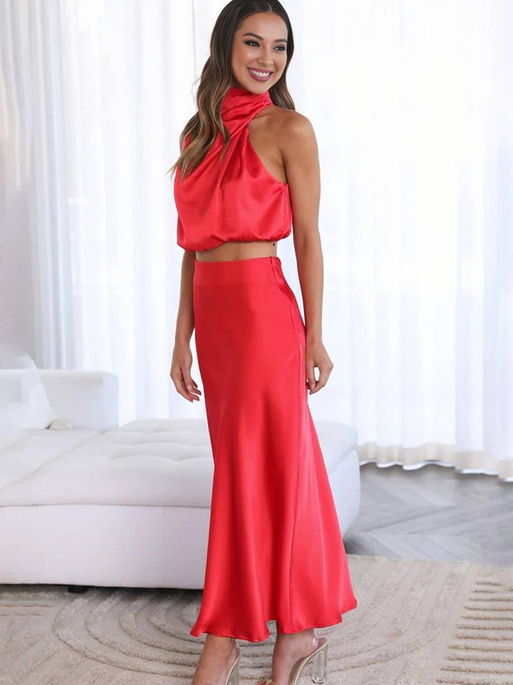 Damen Maxi Zweiteiler für Hochzeitsgäste im Sommer in Rot 5