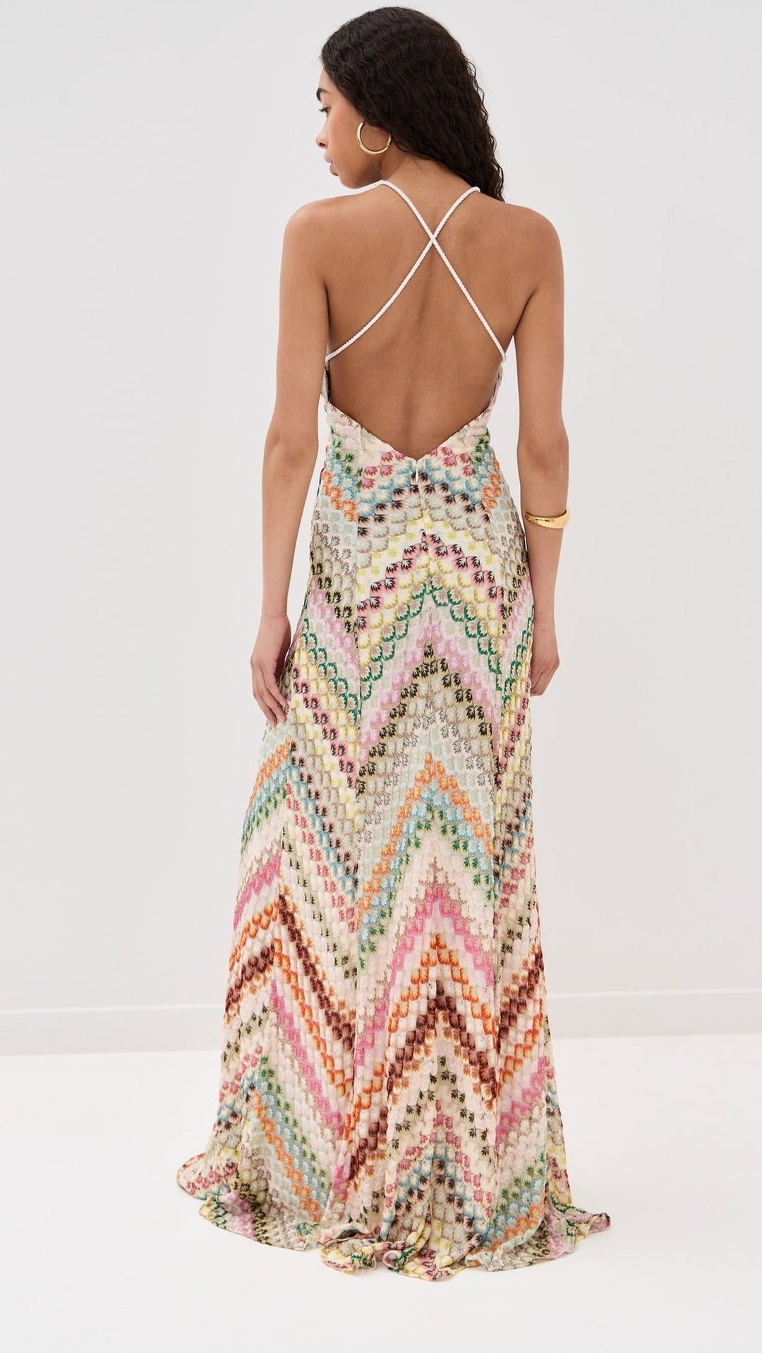 Damen Maxikleid für Hochzeitsgäste mit V-Ausschnitt im Crochet-Stil (5)