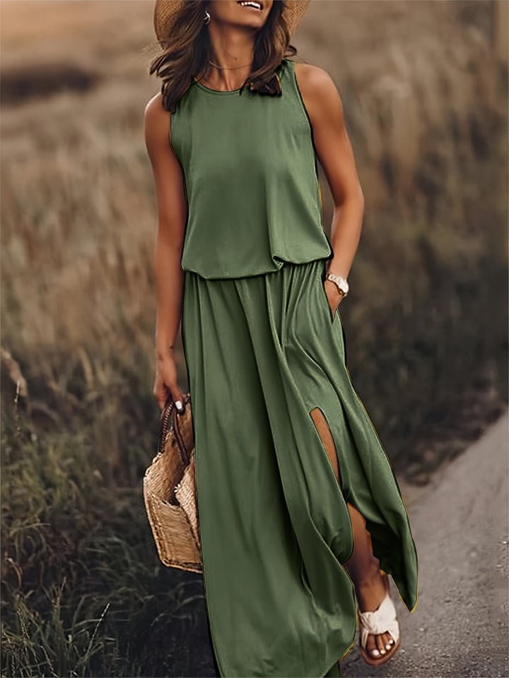 Damen Maxikleid im Boho-Stil für Herbsttage in Grün