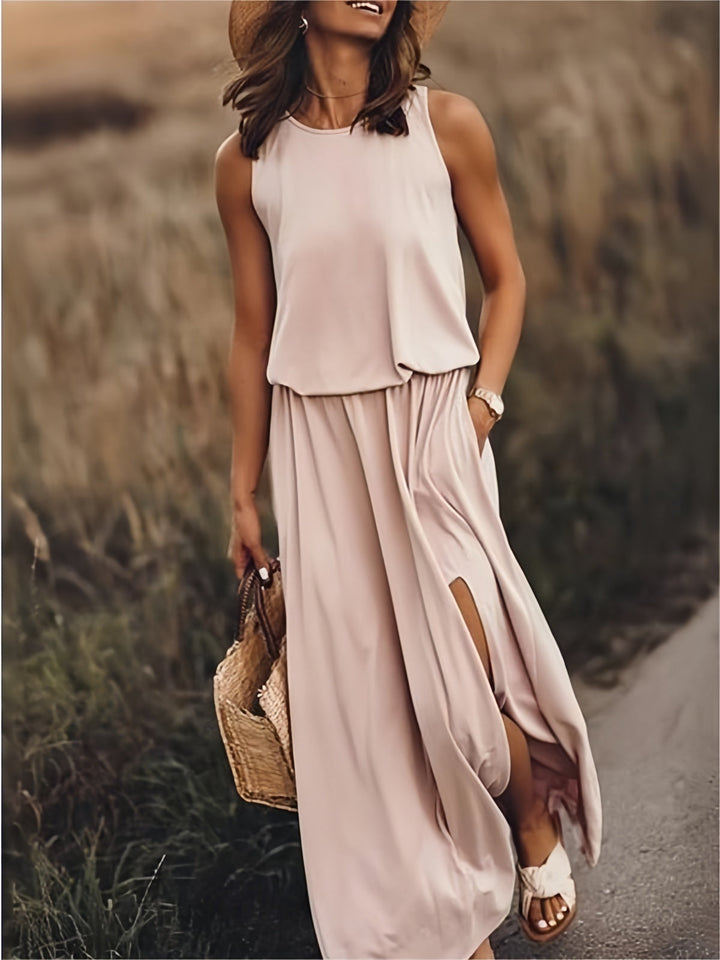 Damen Maxikleid im Boho-Stil für Herbsttage in Khaki