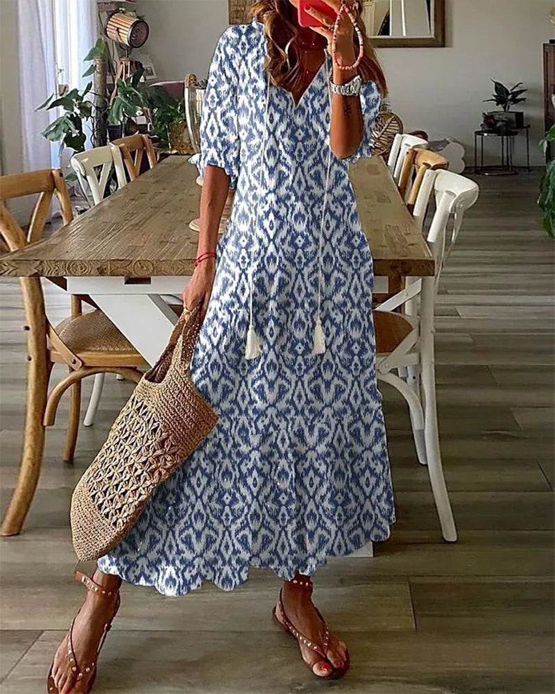 Damen Maxikleid im Boho-Stil für Hochzeitsgäste in Blau