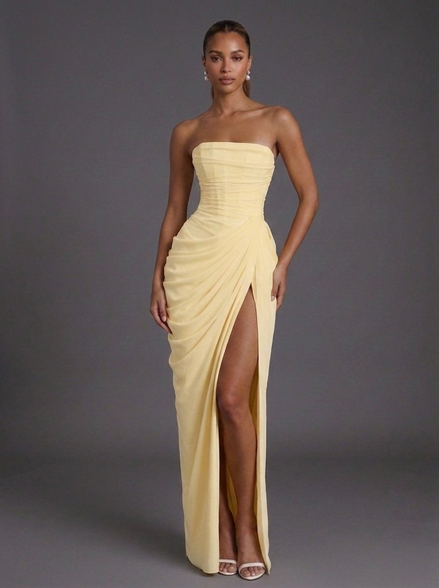 Damen Maxikleid im Herbst für Hochzeitsgäste in Gelb