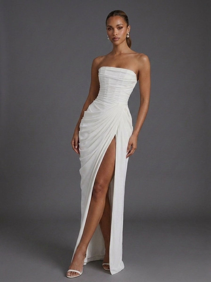 Damen Maxikleid im Herbst für Hochzeitsgäste in Weiß