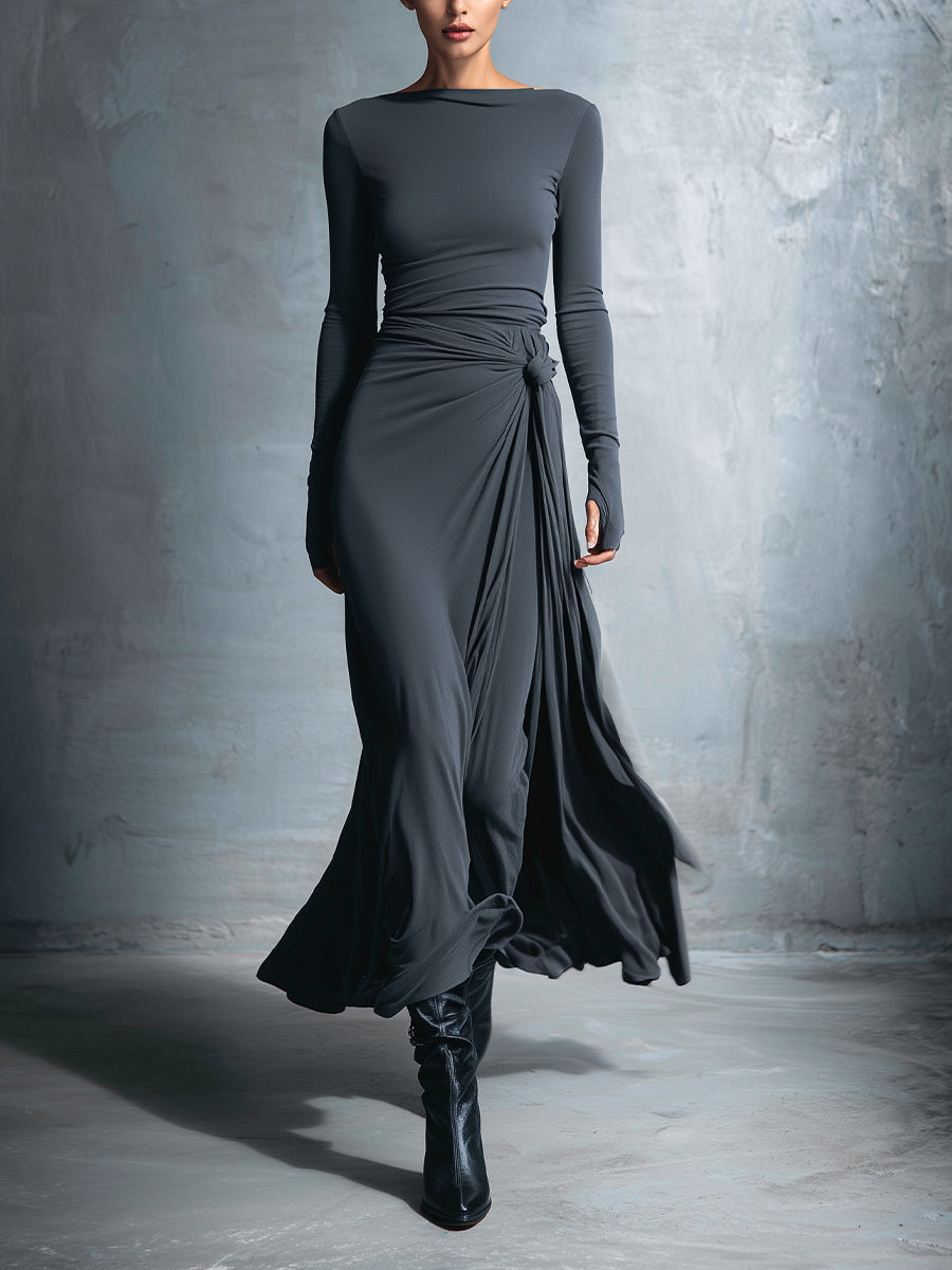 Damen Maxikleid im Wickel-Stil für Herbsthochzeiten in Grau