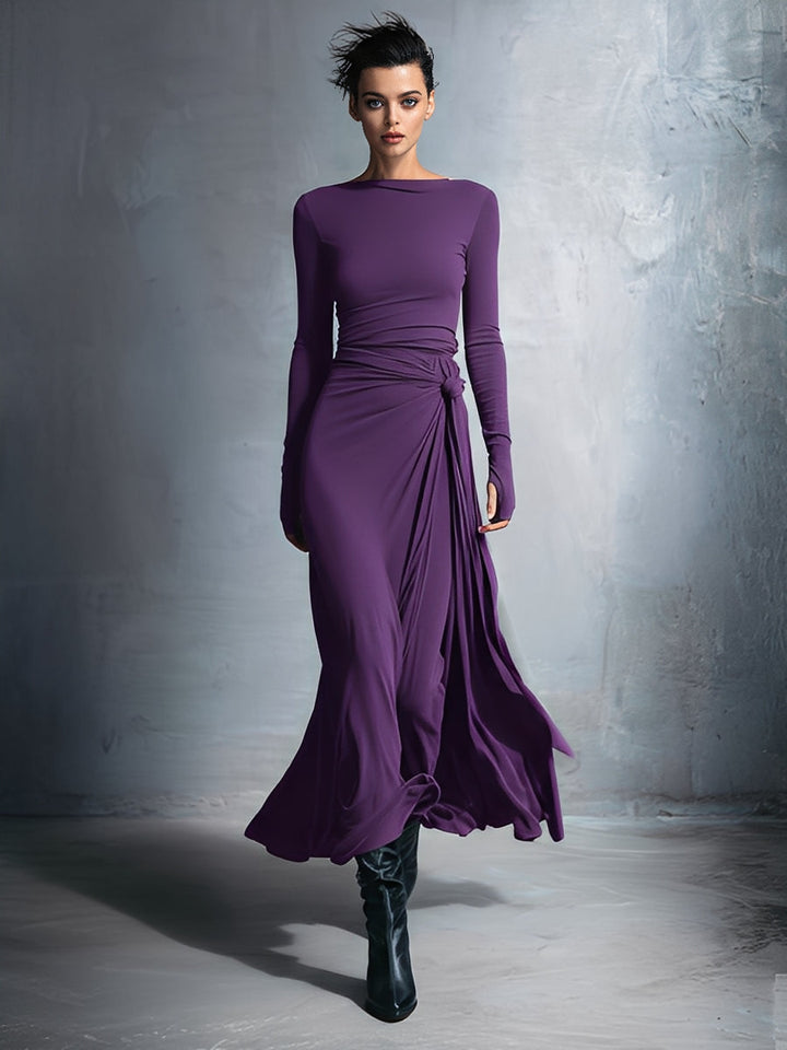 Damen Maxikleid im Wickel-Stil für Herbsthochzeiten in Lila