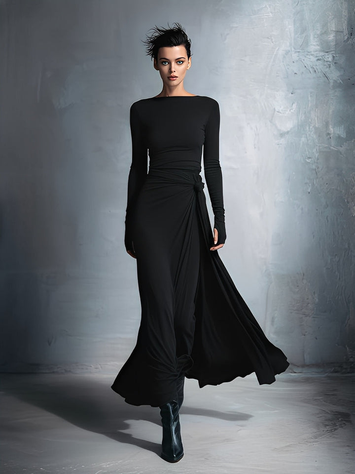 Damen Maxikleid im Wickel-Stil für Herbsthochzeiten in Schwarz