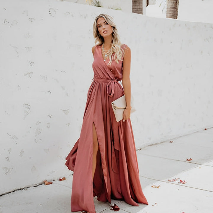Damen Maxikleid im Wickelschnitt für Hochzeitsgäste in Rosa