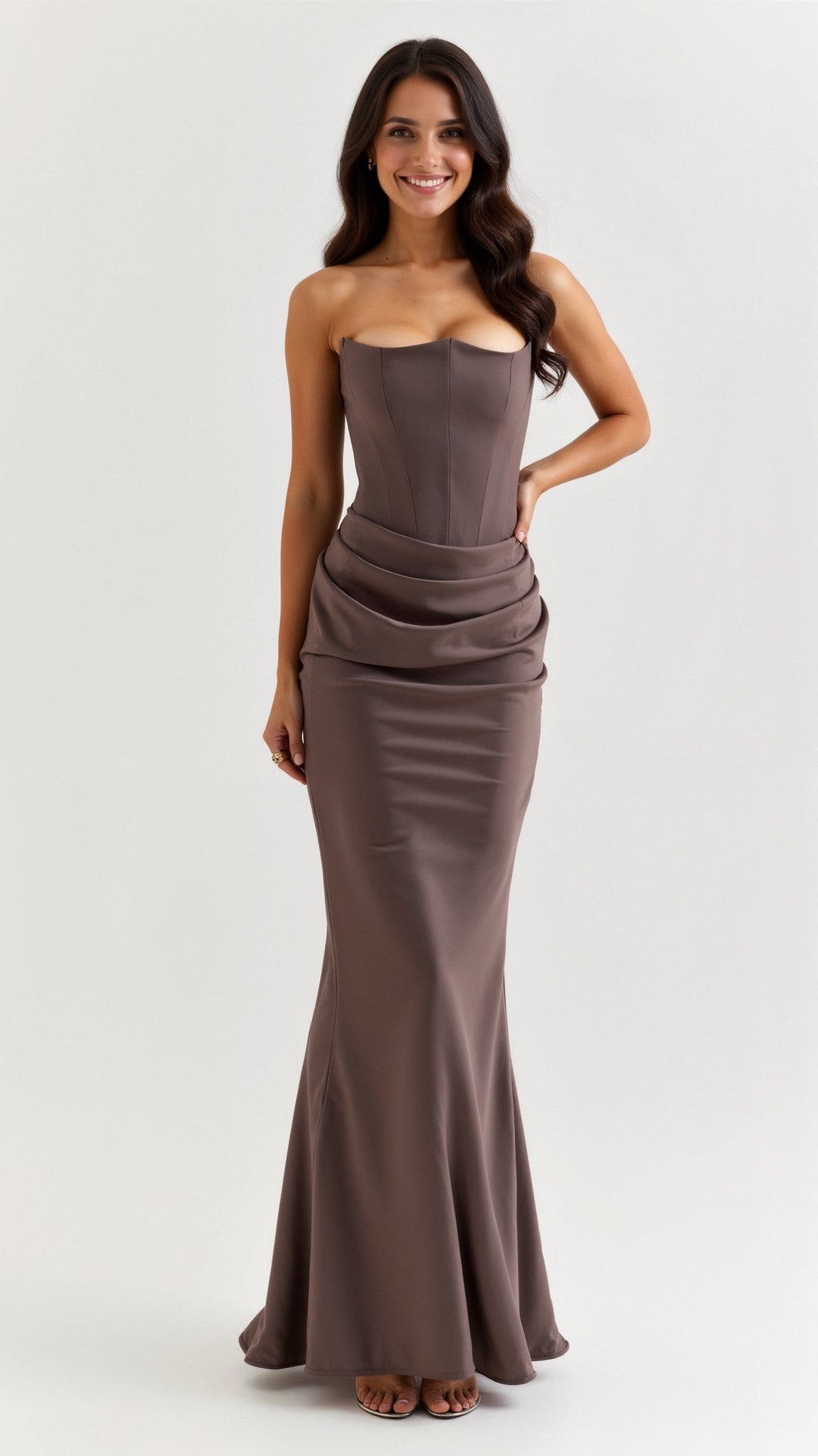 Damen Maxikleid in Säulenform für Hochzeitsgäste in Karamell 1
