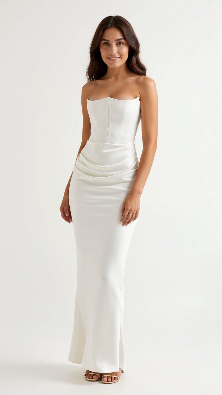 Damen Maxikleid in Säulenform für Hochzeitsgäste in Weiß 1