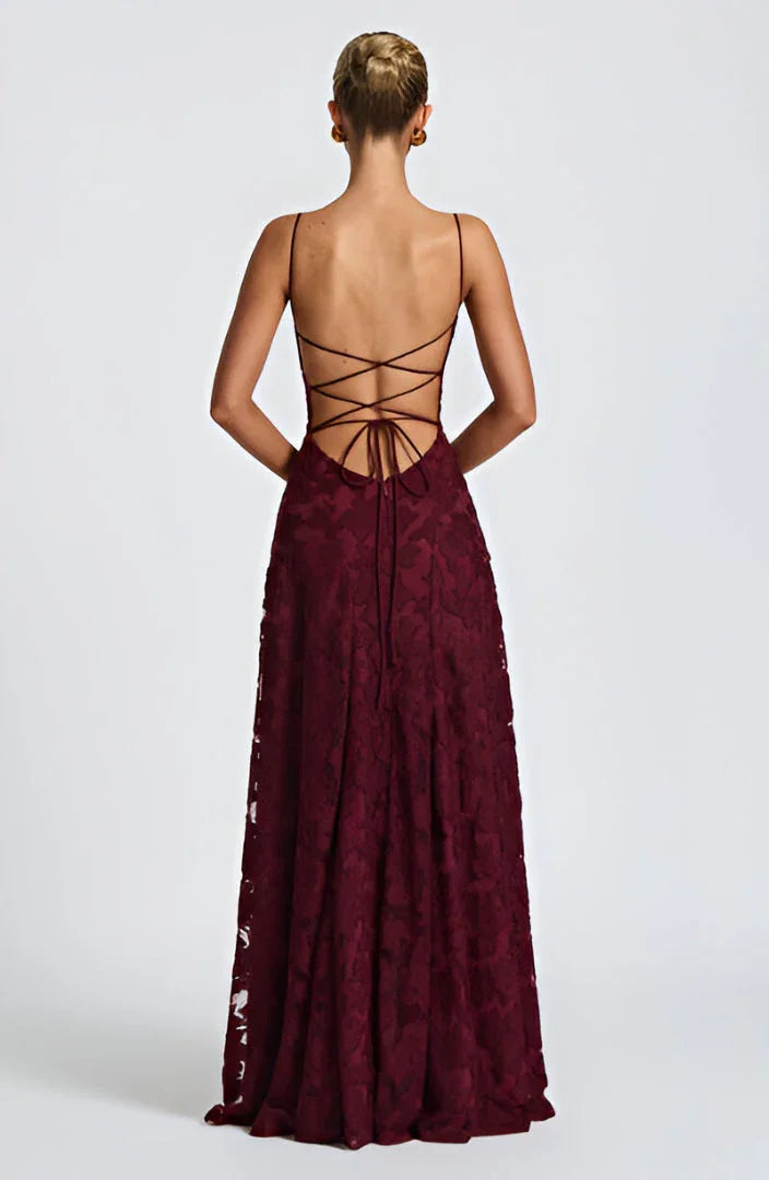 Damen Maxikleid mit feinem Blütenmuster und zarten Spaghettiträgern für Hochzeitsgäste (6)