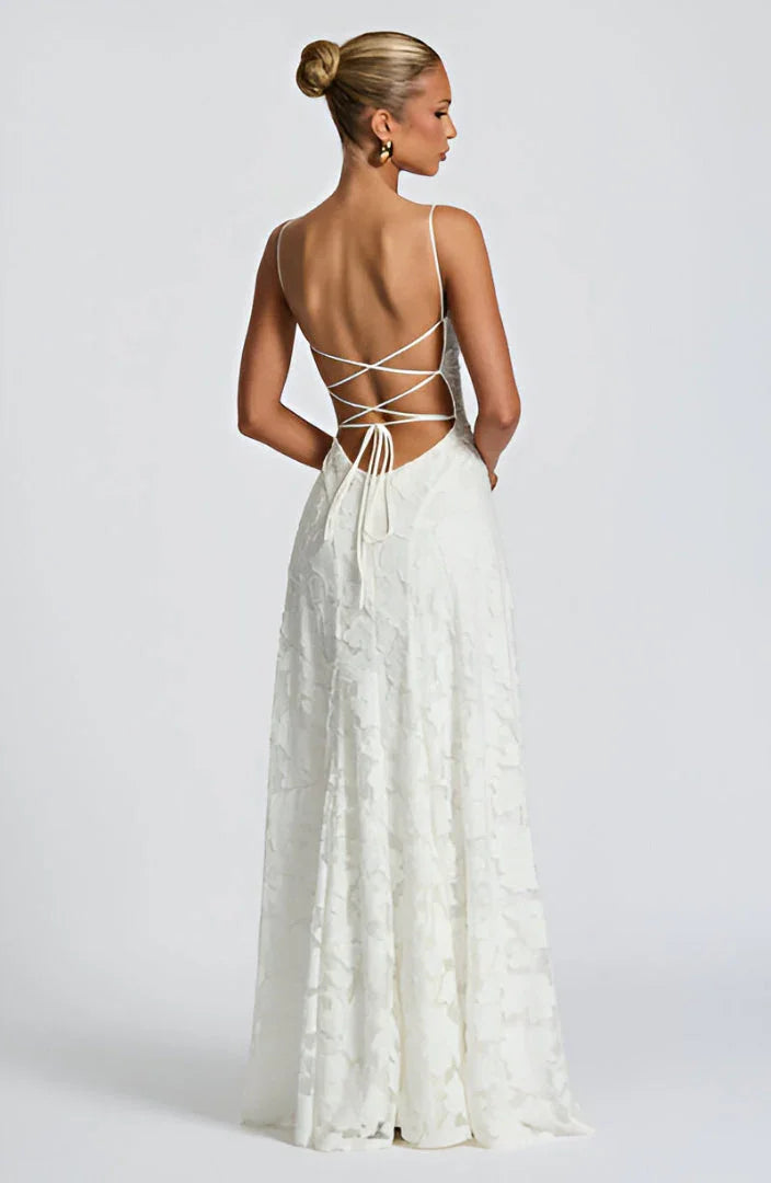 Damen Maxikleid mit feinem Blütenmuster und zarten Spaghettiträgern für Hochzeitsgäste (9)