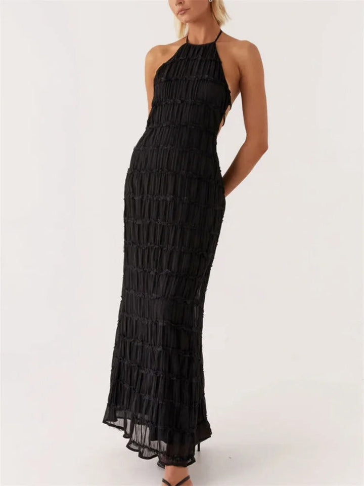 Damen Maxikleid mit Halter-Ausschnitt für Hochzeitsgäste in Schwarz