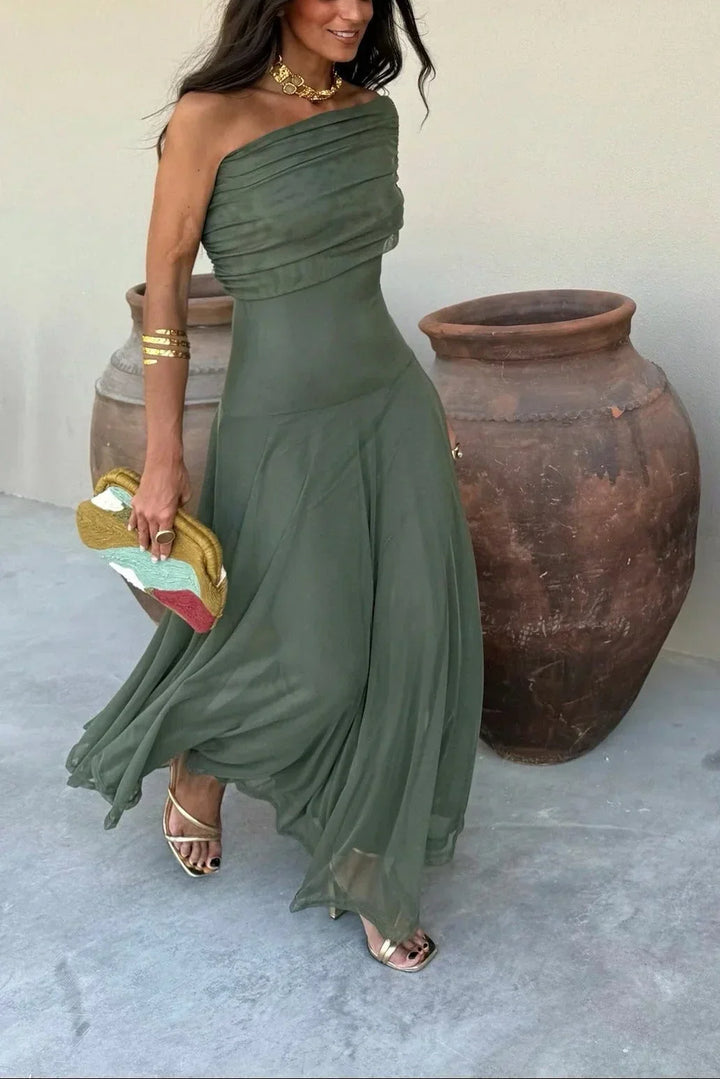 Damen Maxikleid mit One-Shoulder für Hochzeitsgäste und formale Sommerabende (11)