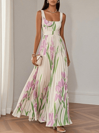 Luisa | Damen Maxikleid mit Plissee und Tulpendruck für Hochzeitsgäste