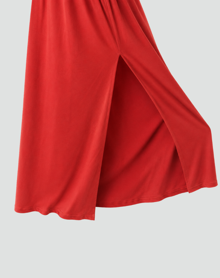 Damen Maxikleid mit Schlitz und asymmetrischer Schulter (11)
