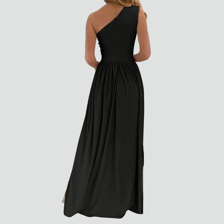 Damen Maxikleid mit Schlitz und asymmetrischer Schulter (4)