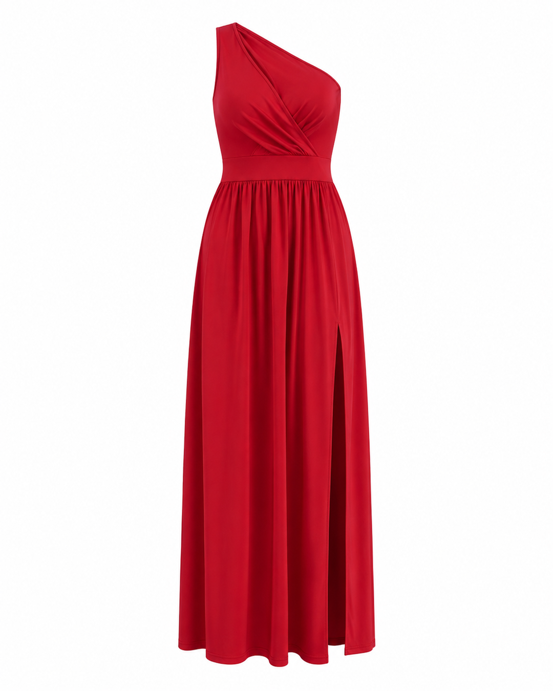 Damen Maxikleid mit Schlitz und asymmetrischer Schulter (5)