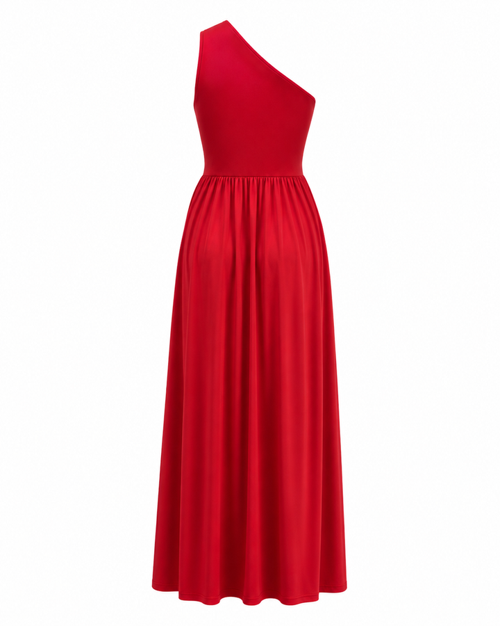 Damen Maxikleid mit Schlitz und asymmetrischer Schulter (6)