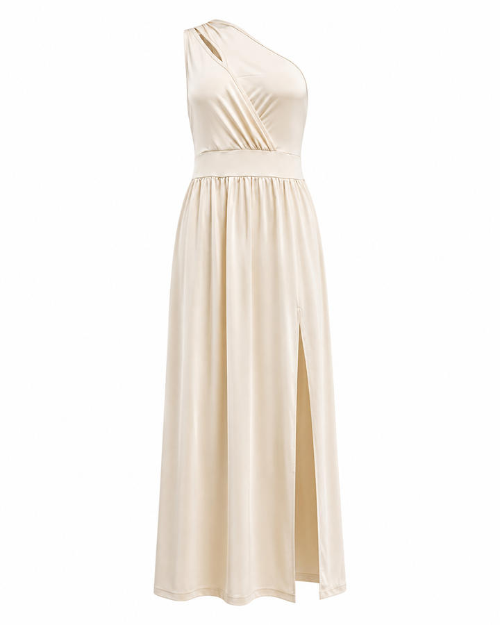 Damen Maxikleid mit Schlitz und asymmetrischer Schulter (7)