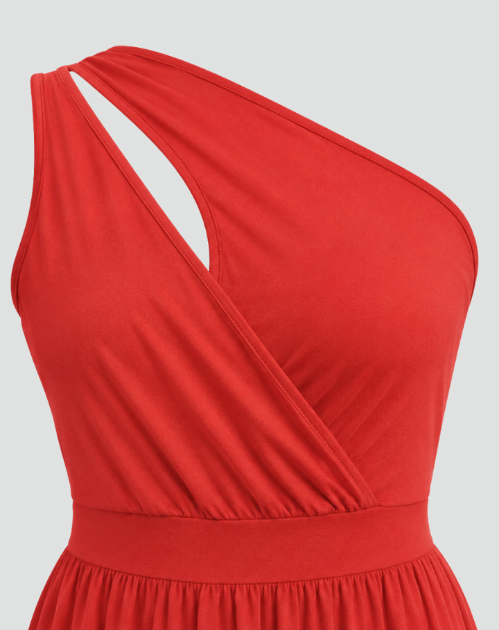 Damen Maxikleid mit Schlitz und asymmetrischer Schulter (9)