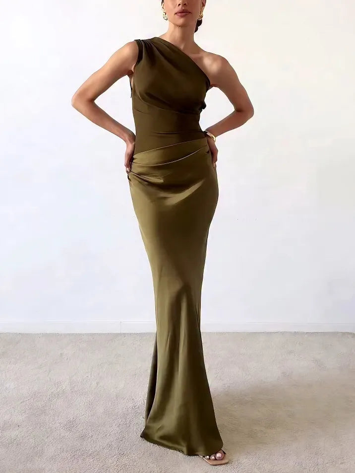 Damen Maxikleid zum Herbst für Hochzeitsgäste in Grün