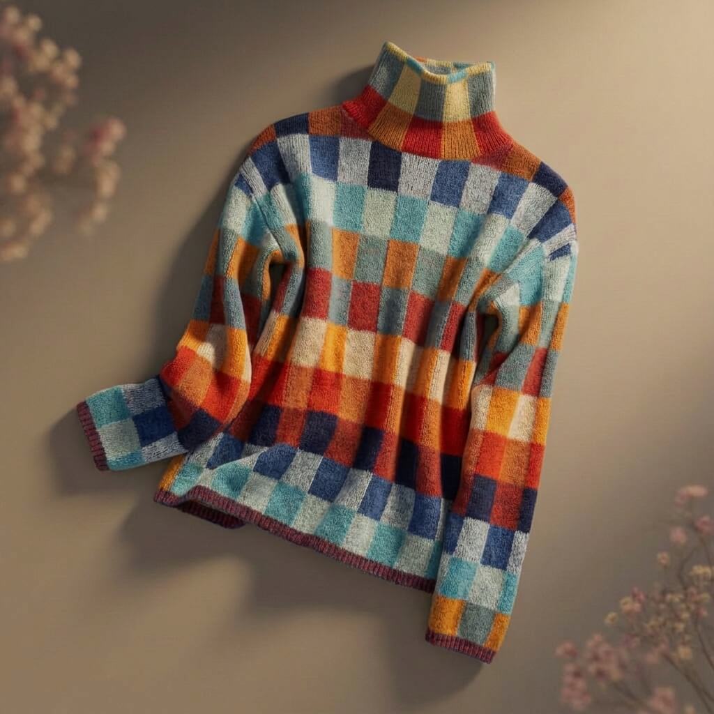 Damen Merino Strickpullover mit Karo-Muster