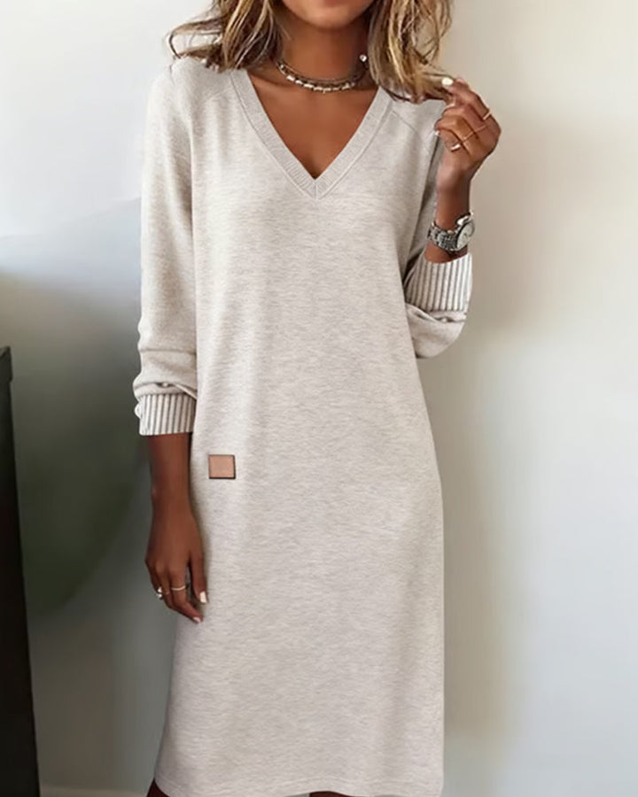 Damen Midi-Strickkleid gemütlich für Herbst in Beige