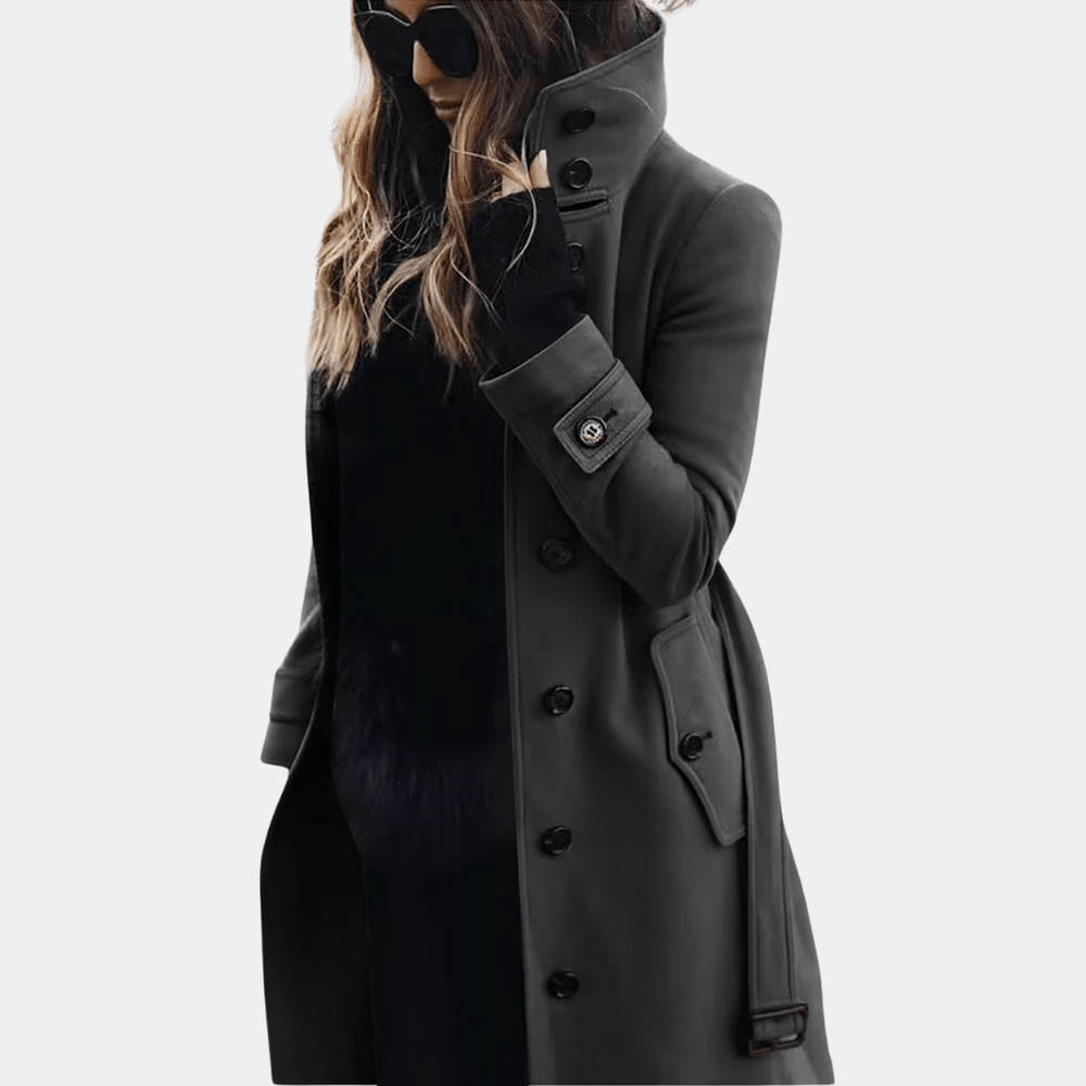 Damen Midi Trench-Jacke im klassischen Stil in Dunkelgrau