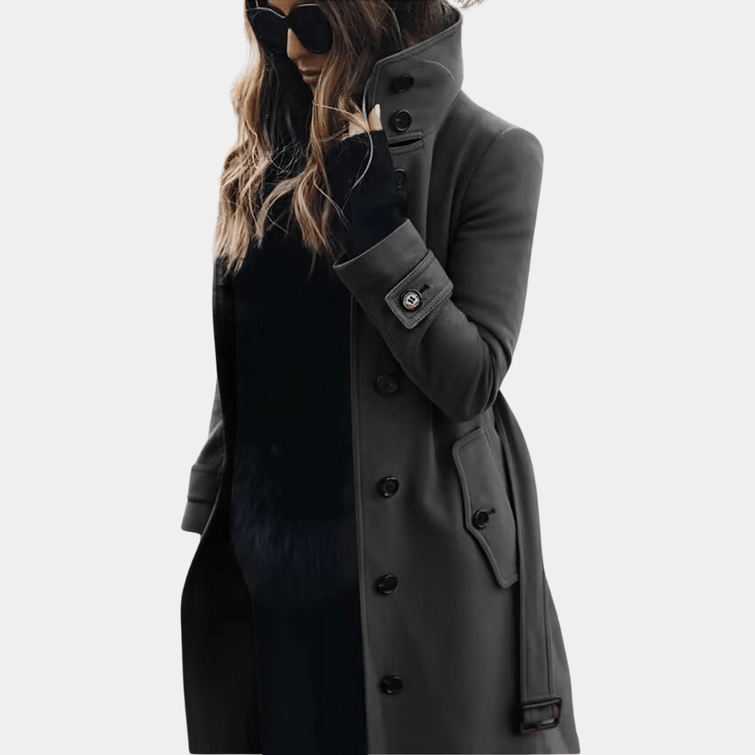Damen Midi Trench-Jacke im klassischen Stil in Dunkelgrau