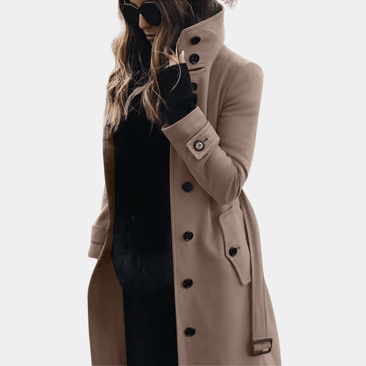 Damen Midi Trench-Jacke im klassischen Stil in Khaki