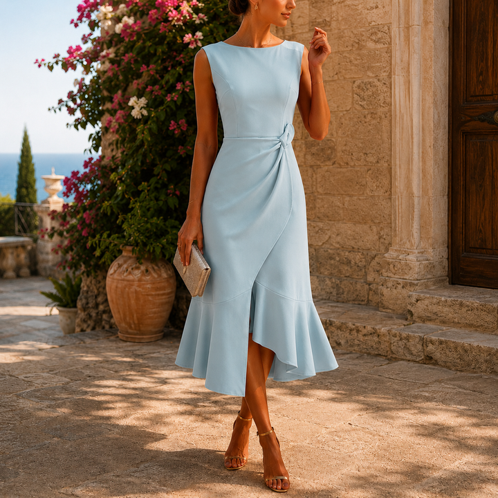 Damen Midikleid für Hochzeitsgäste im Herbst in Hellblau