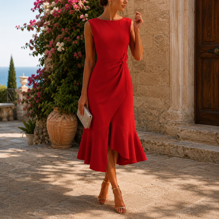 Damen Midikleid für Hochzeitsgäste im Herbst in Rot
