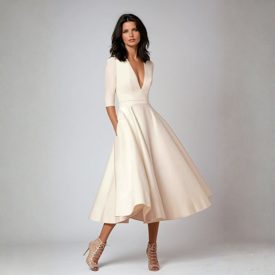 Damen Midikleid für Hochzeitsgäste im Sommer in Weiß 1