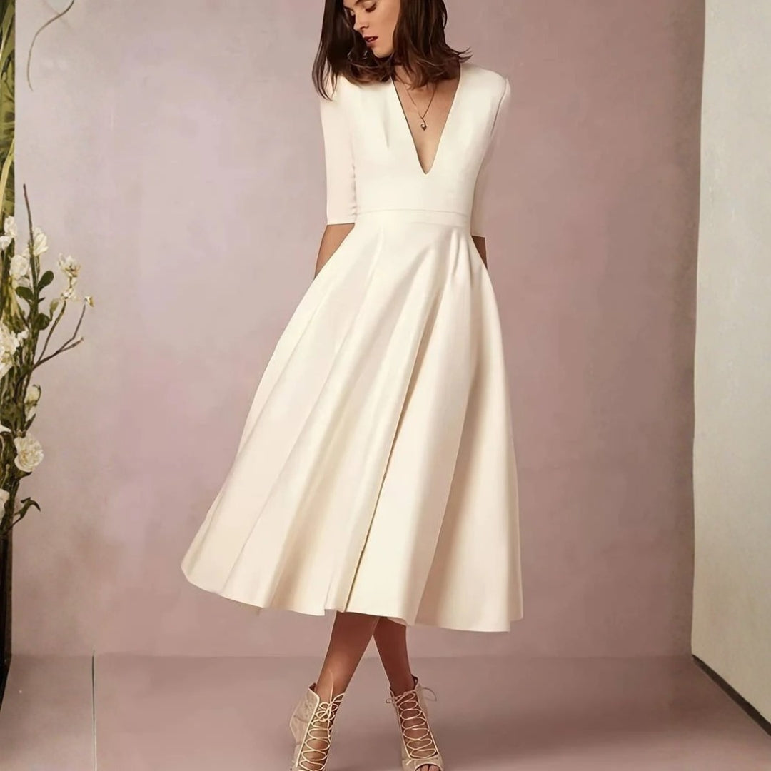 Damen Midikleid für Hochzeitsgäste im Sommer in Weiß 3