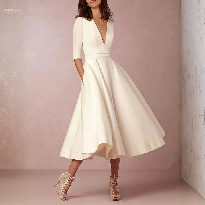 Damen Midikleid für Hochzeitsgäste im Sommer in Weiß 4