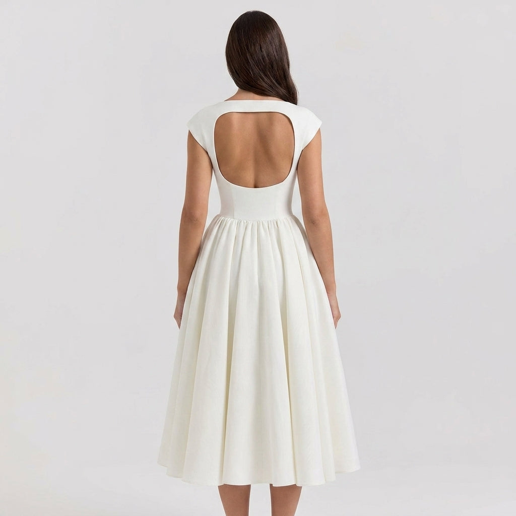 Damen Midikleid mit Puffärmeln für Hochzeitsgäste (3)