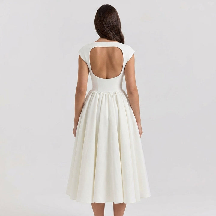 Damen Midikleid mit Puffärmeln für Hochzeitsgäste (3)