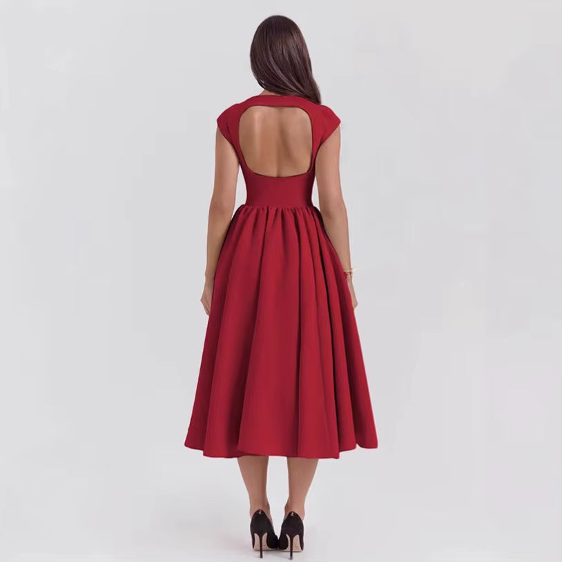 Damen Midikleid mit Puffärmeln für Hochzeitsgäste (7)