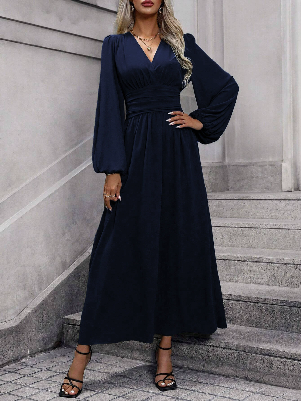 Damen Midikleid mit Schlitz für Hochzeitsgäste in Blau
