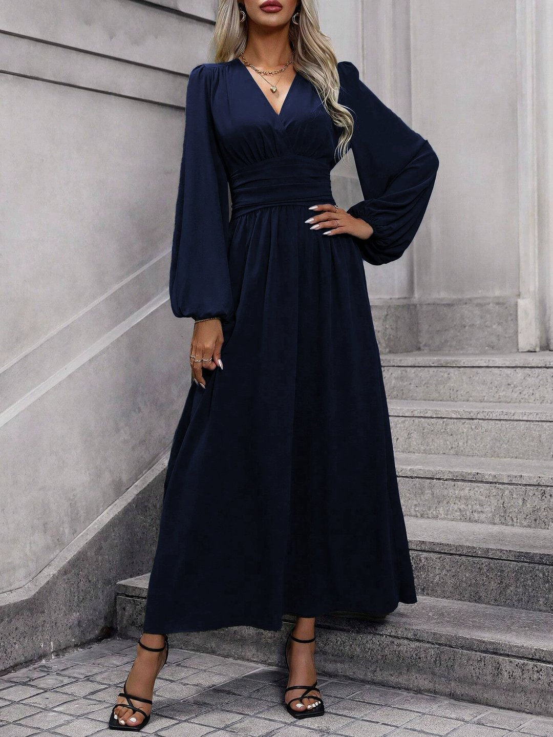 Damen Midikleid mit Schlitz für Hochzeitsgäste in Blau