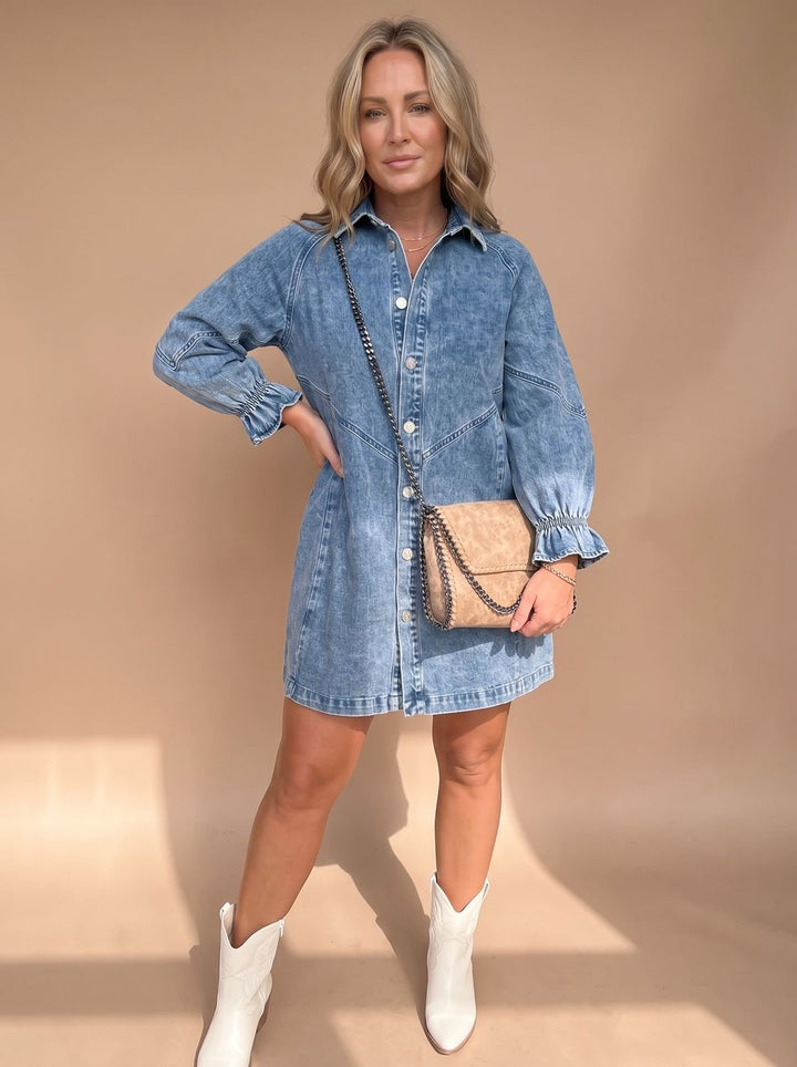 Damen Mini-Bluse Acid-Wash Denim für Alltag (6)