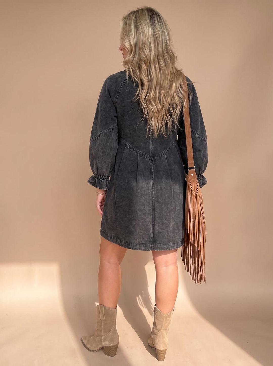 Damen Mini-Bluse Acid-Wash Denim für Alltag (9)