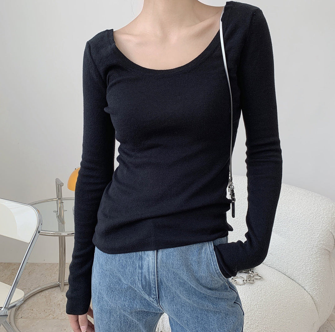 Damen minimalistisches Feinstrick-Shirt zum Layern (4)