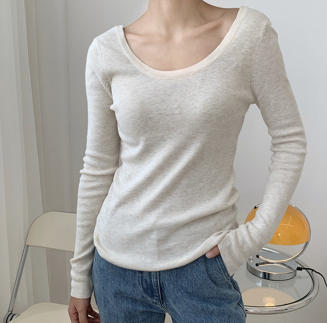Damen minimalistisches Feinstrick-Shirt zum Layern in Creme