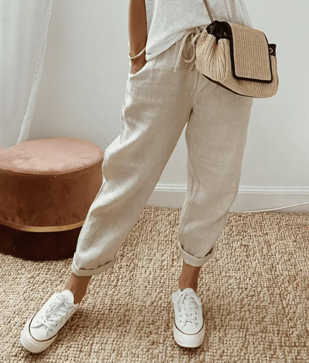 Damen Mühelose Leinenhose in Beige